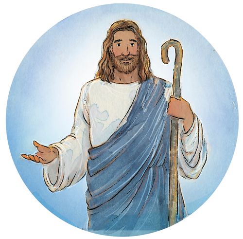 Jesus Christ holding a shepherd’s crook.