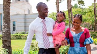 family outside the temple