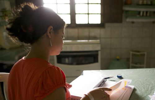 woman studying at home