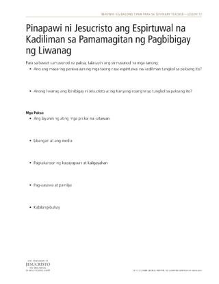 handout, Pinapawi ni Jesucristo ang Espirituwal na Kadiliman