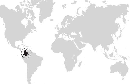 mapa na may bilog sa paligid ng Colombia