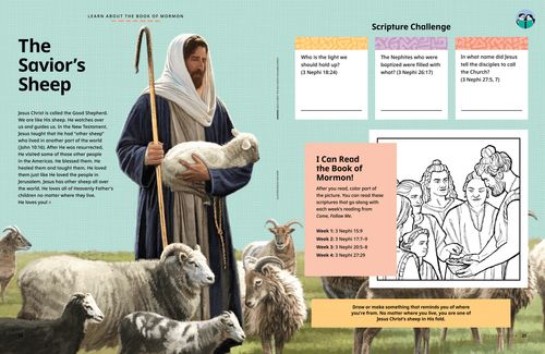 Article PDF with image of Jesus Christ with sheep, plus a coloring activity