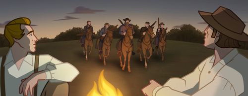 Five men on horseback threatening Joseph and the Camp of Israel.