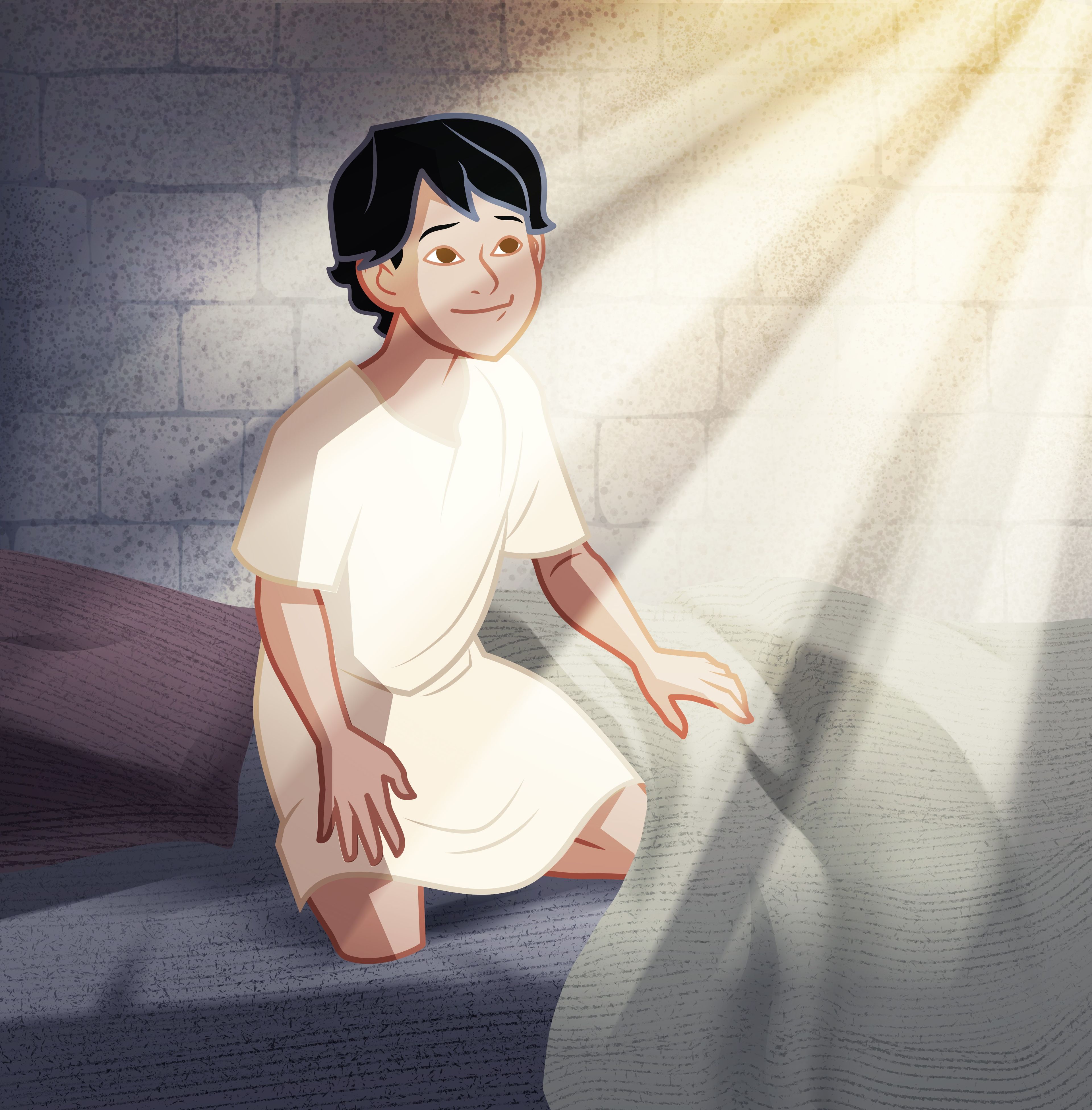 Illustration of Samuel talking to God. 1 Samuel 3:10–14