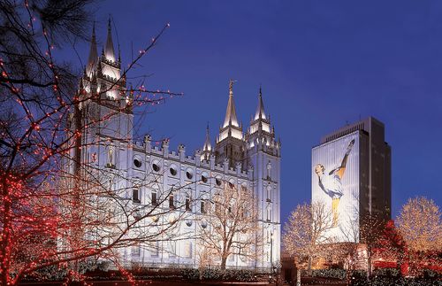 Salt Lake Temple during the Olympics in 2002