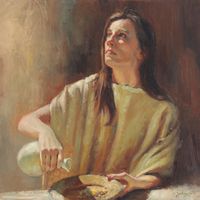 woman with cruse and bowl