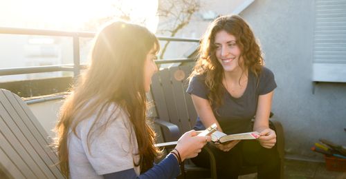 two girls talking