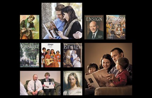 Ensign magazine covers and people reading