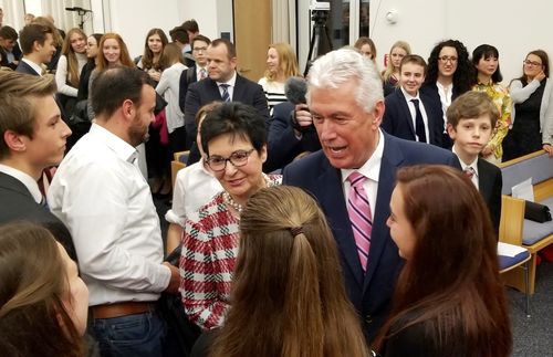 Elder and Sister Uchtdorf meeting with youth