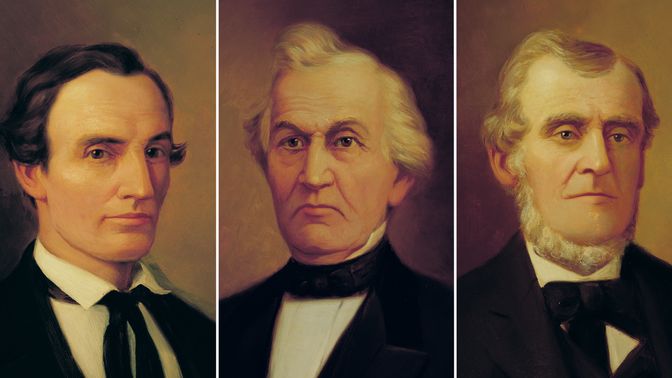 Composite image of David Whitmer, Oliver Cowdery, and Martin Harris.