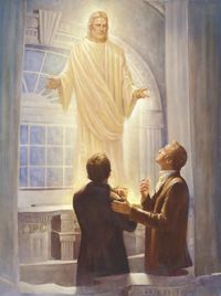 Jesus Christ appearing to Joseph Smith and Oliver Cowdery in the Kirtland Temple.