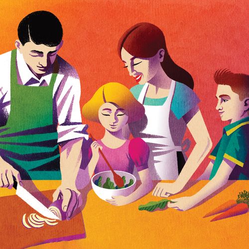 family preparing meal