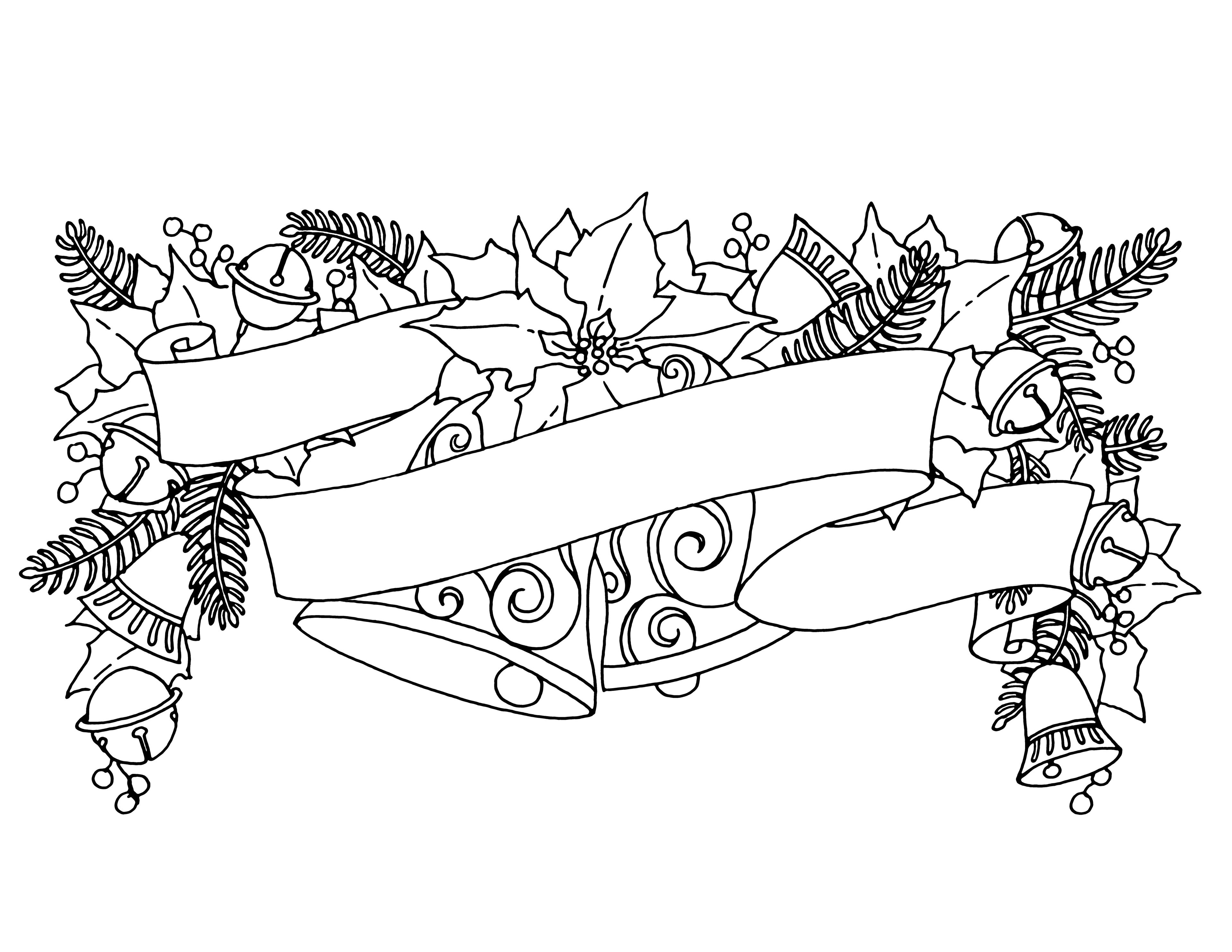 A coloring page of a Christmas banner.