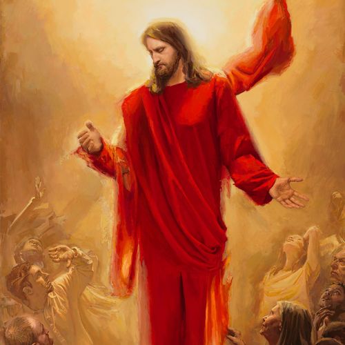 Christ descending in a red robe