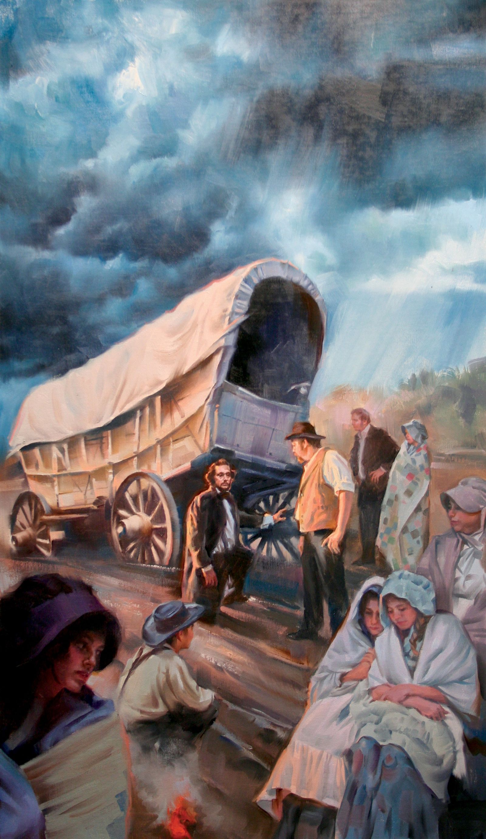 The Snow family receiving help with their wagon while traveling across the state of Iowa. Teachings of Presidents of the Church: Lorenzo Snow (2012), 258