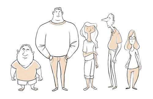 five people with various body shapes