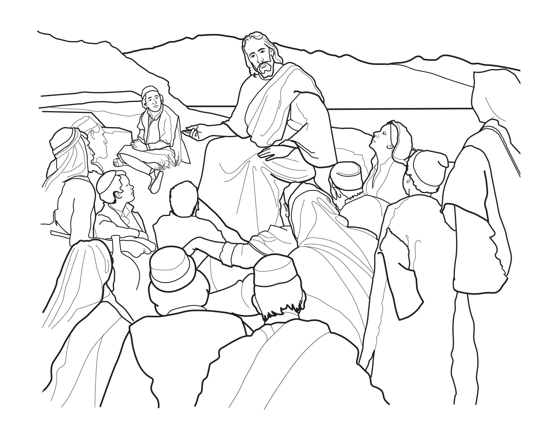 A sketch of the Sermon on the Mount, based on the painting by Harry Anderson.