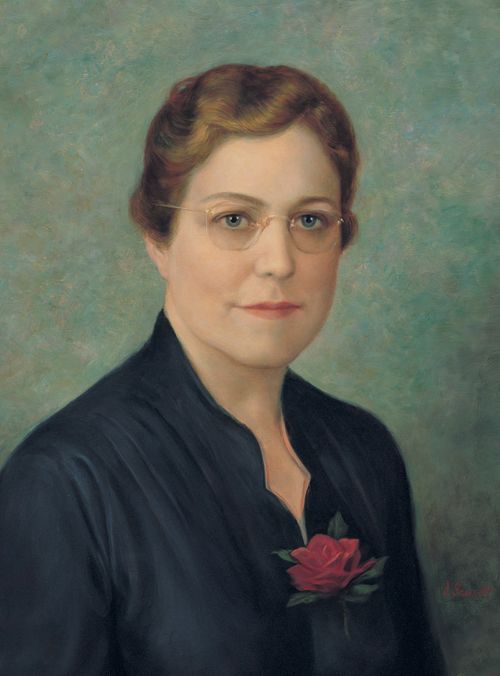 Retrato de May Green Hinckley, quien fue la tercera Presidenta General de la Primaria desde 1940 hasta 1943; pintado por Dean Fausett.