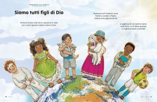 Bambini di varie etnie e culture in piedi sopra un globo