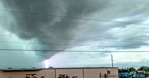 Tornado, building and power lines