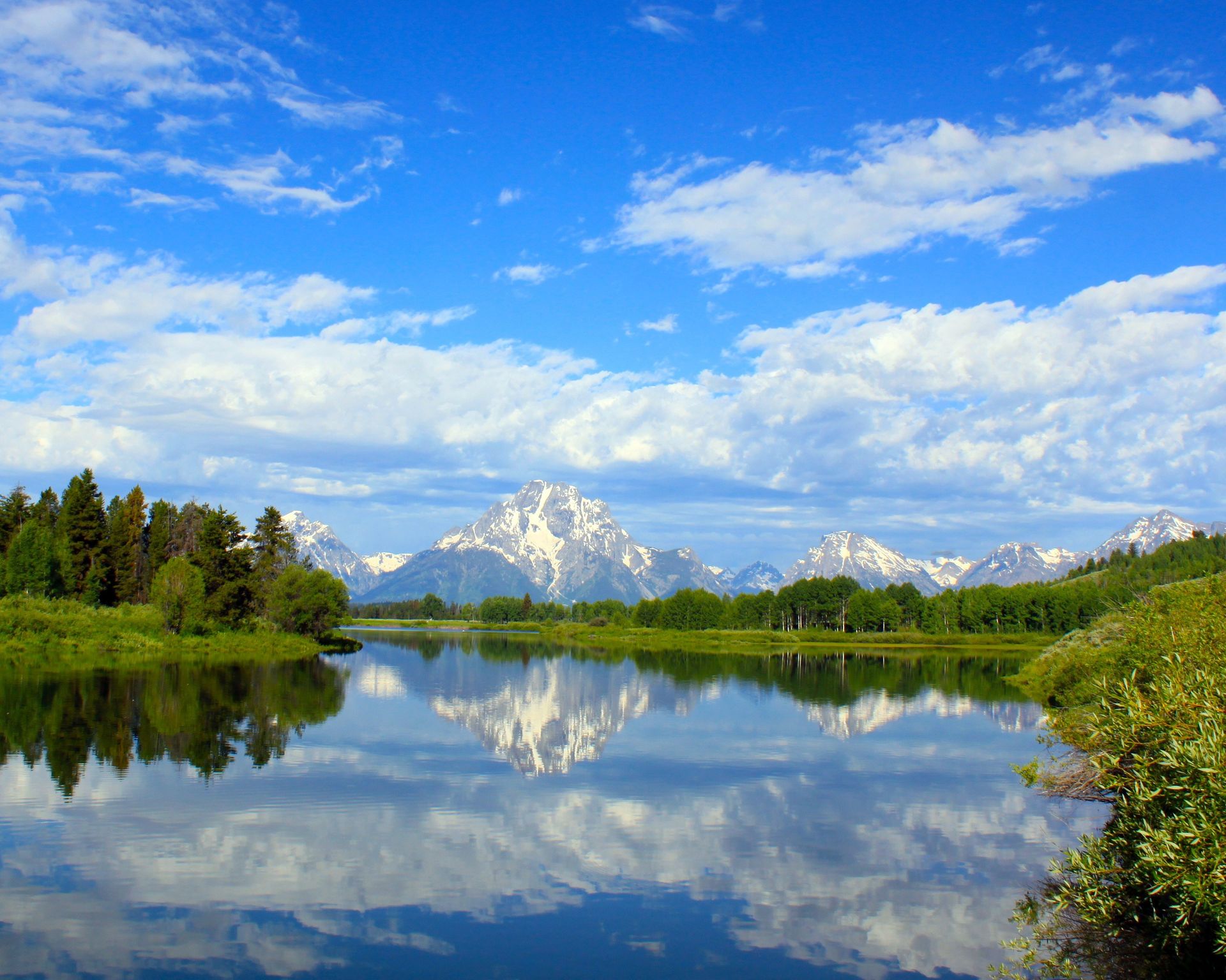 The Snake River runs by the Grand Teton Mountains in Wyoming.