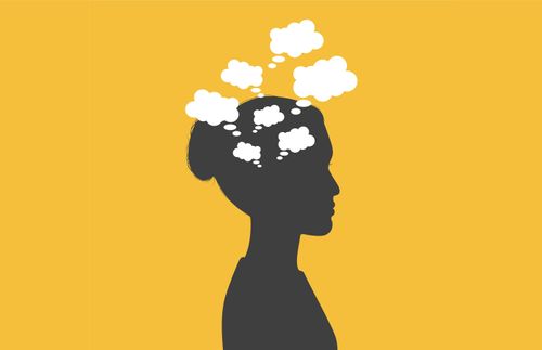 an illustration of a woman with clouds around her head