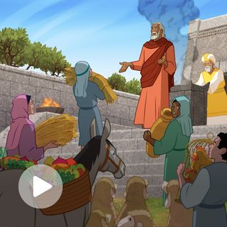 Illustration of Malachi watching the people give honest tithing. Malachi 3:10–12