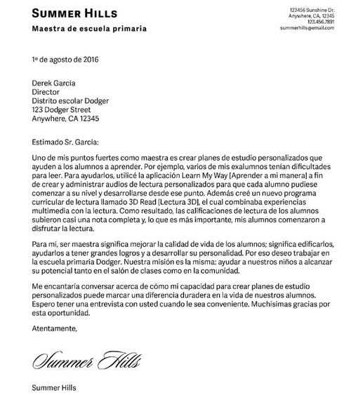 carta de presentación de Hills