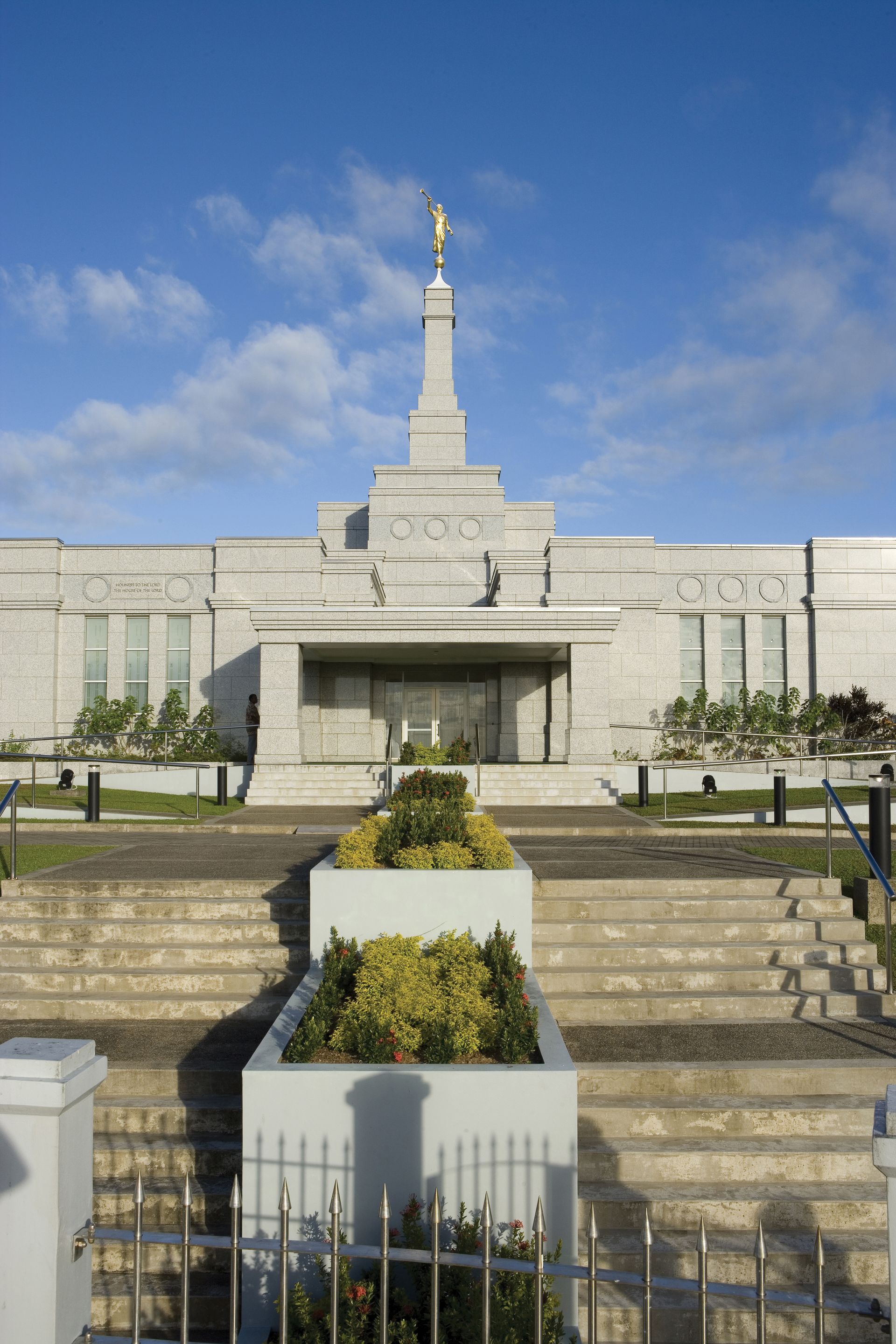 The Suva Fiji Temple, including the entrance and scenery.