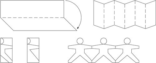 Illustration showing how to make human figures that are joined together.