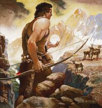 Nephi hunting with the Liahona