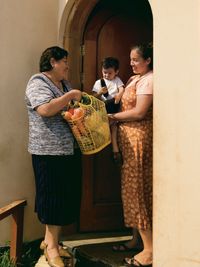 woman sharing groceries