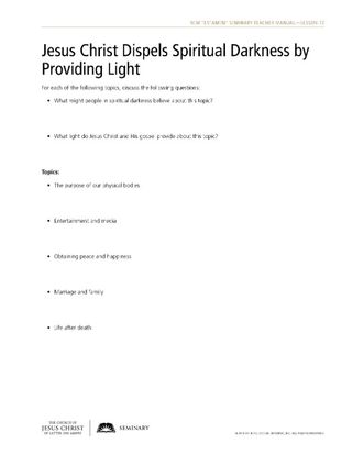 handout, Jesus Christ Dispels Spiritual Darkness