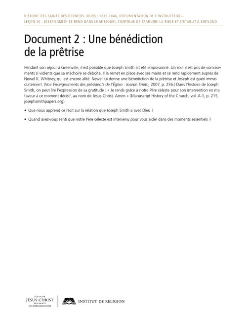 Document 2 : Une bénédiction de la prêtrise