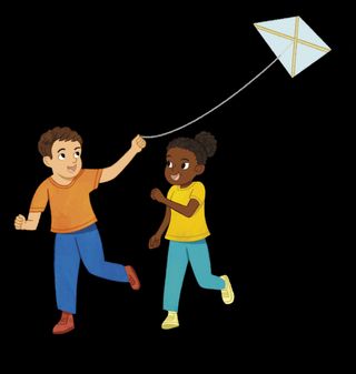 Illustration of children flying a kite