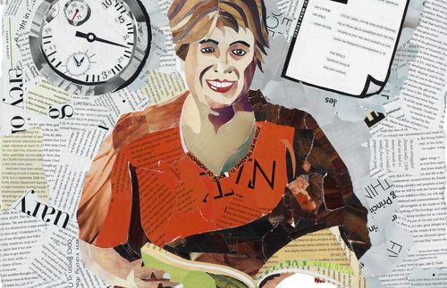 paper collage of woman reading