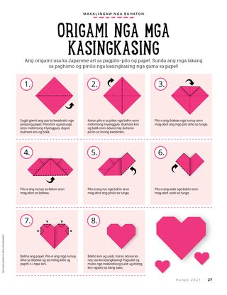 illustrated instructions for folding a paper heart