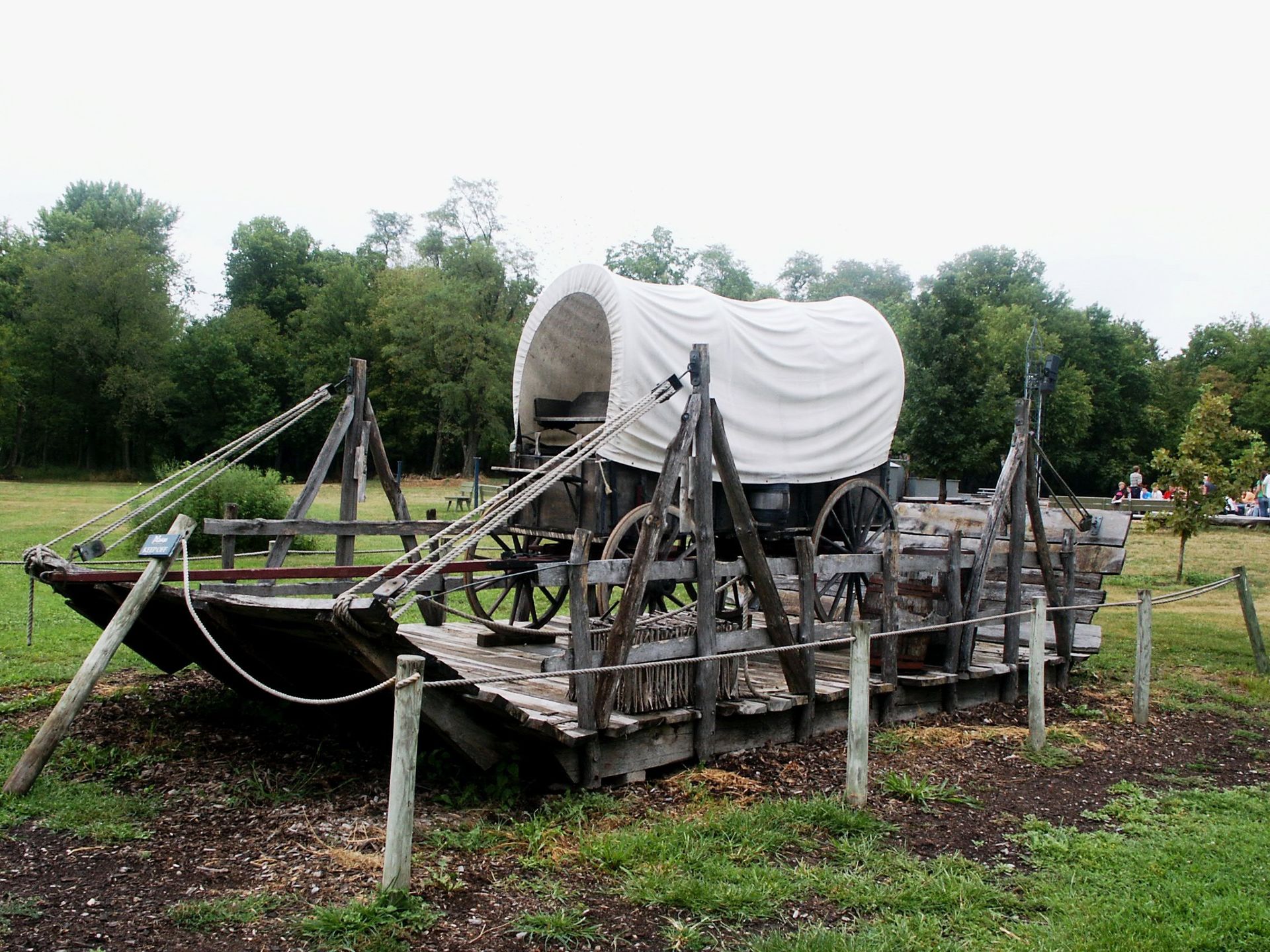 A display of the wagon ferry in Nauvoo, Illinois.
