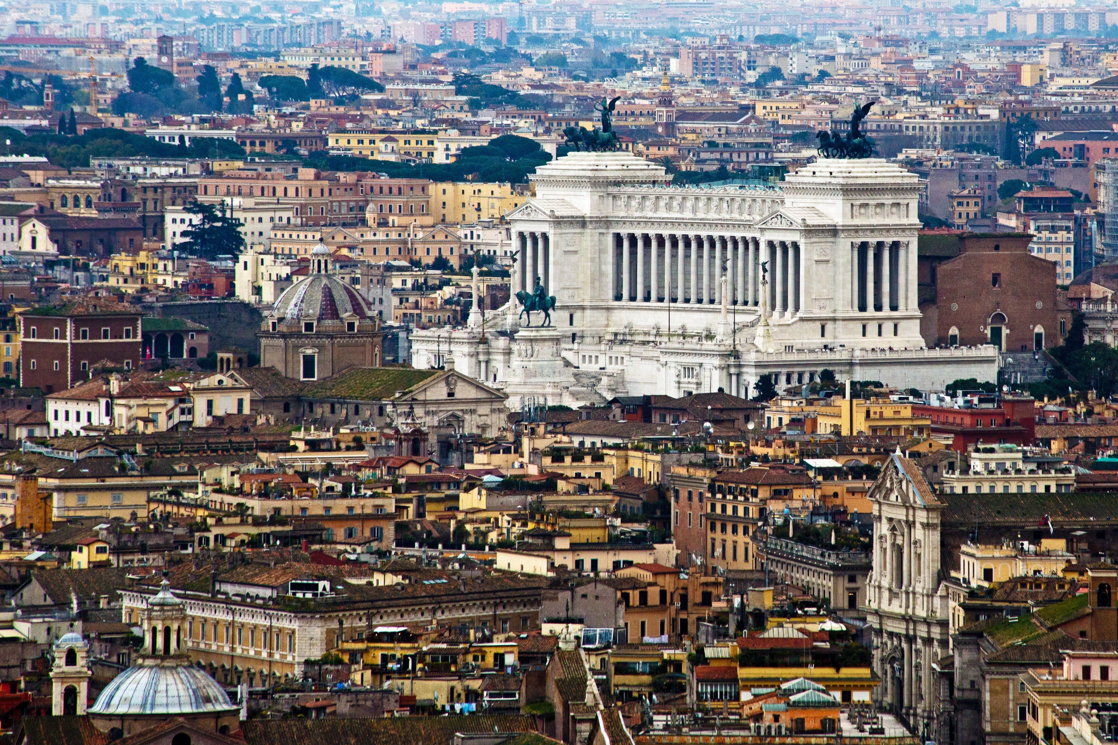 An aerial view of the Victor Emmanuel monument in Rome, Italy.