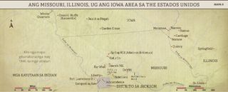 Mapa 8: Ang Missouri, IIlinois, ug Iowa Area sa Estados Unidos