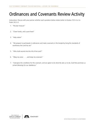 Ordinances and Covenants Review Activity handout