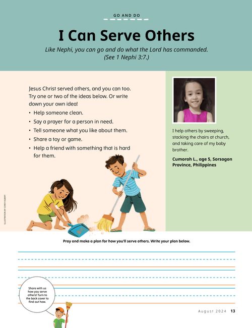 PDF of magazine page with children using a broom and dustpan