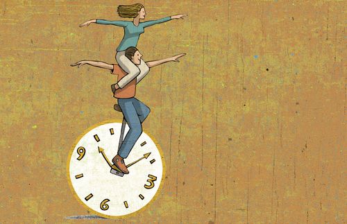 couple riding unicycle clock