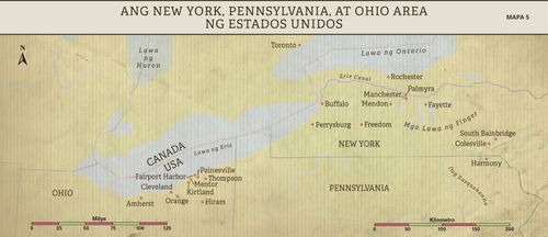Mapa 5: Ang New York, Pennsylvania, at Ohio Area ng Estados Unidos