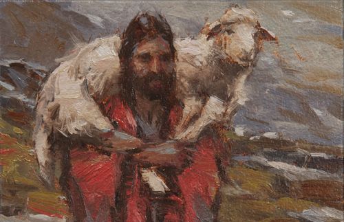 Jesus carrying a sheep