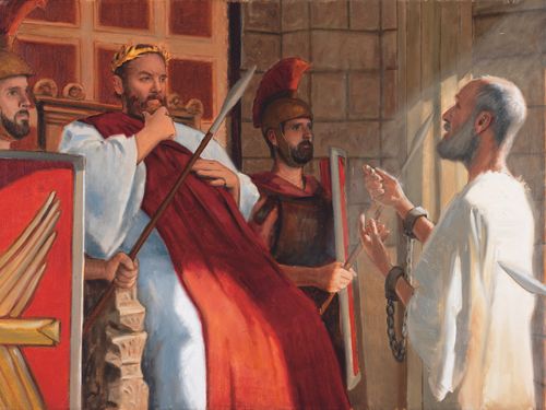Paul speaking to King Agrippa.