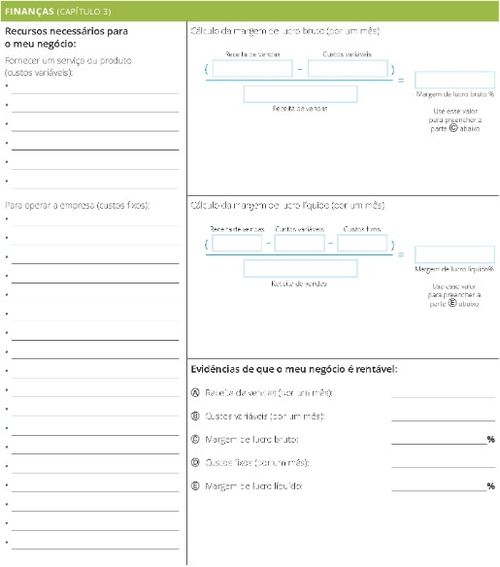 Agenda pessoal de planejamento de negócios: Seção financeira