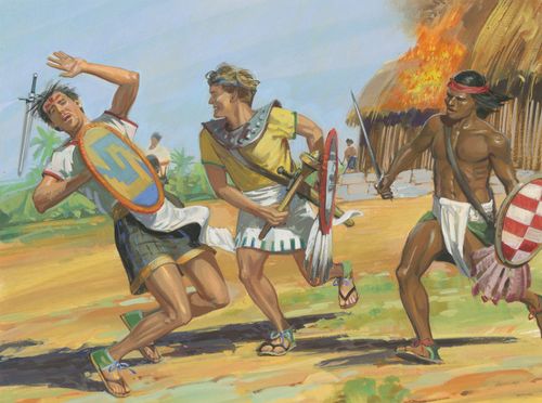 Nephites battling Lamanite-Amlicite army