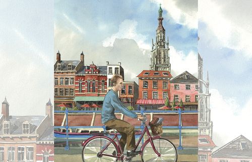 man riding a bicycle in the city