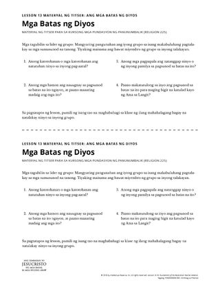 handout na Mga Batas ng Diyos